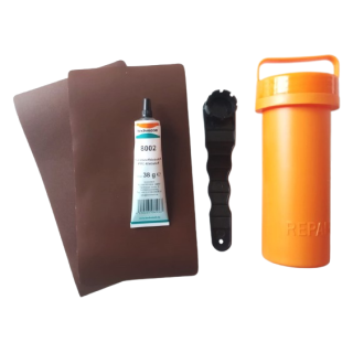 Original TAMI repair set for TAMI dog boxes including patches, special adhesive and valve key in a cartridge